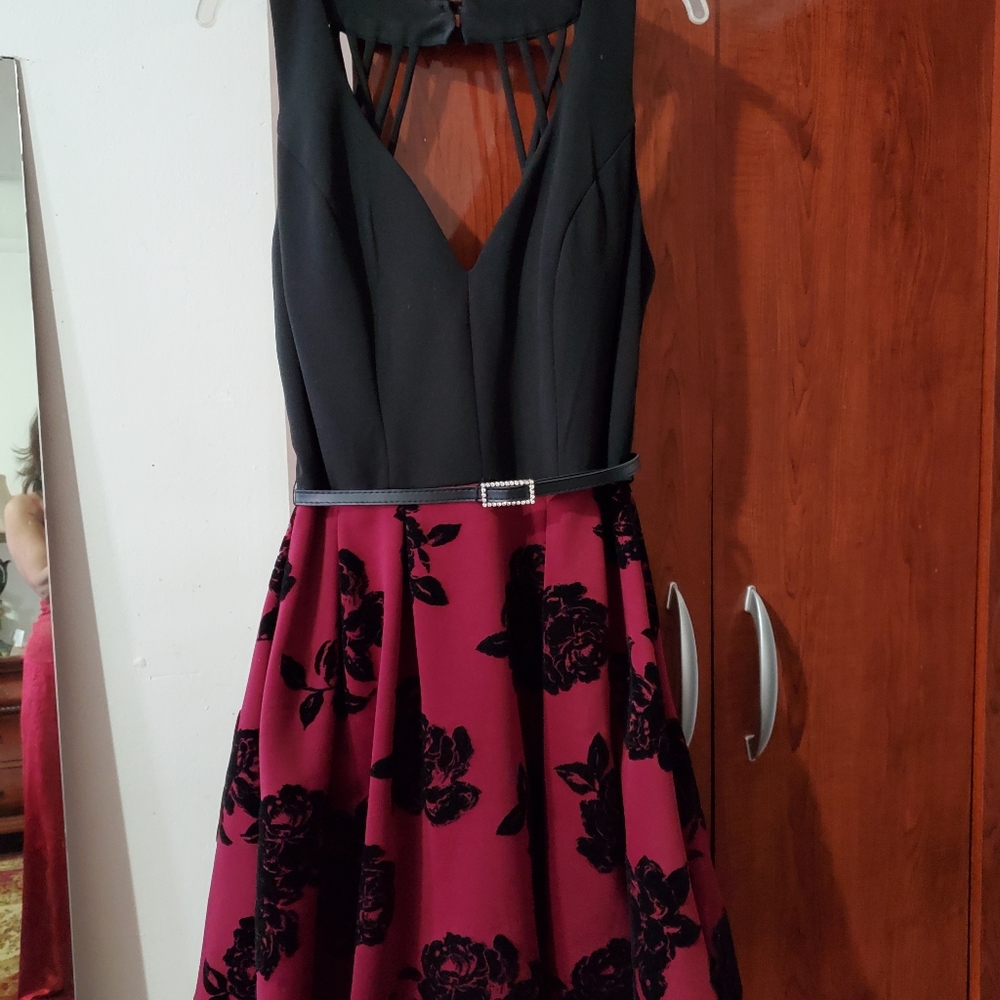 Black and burgundy dress.  Worn a couple of times.  Excellent condition.